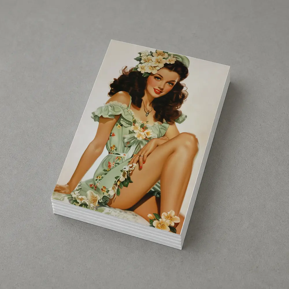 Retro Pin Up Girl Floral Green Dress – Postcards