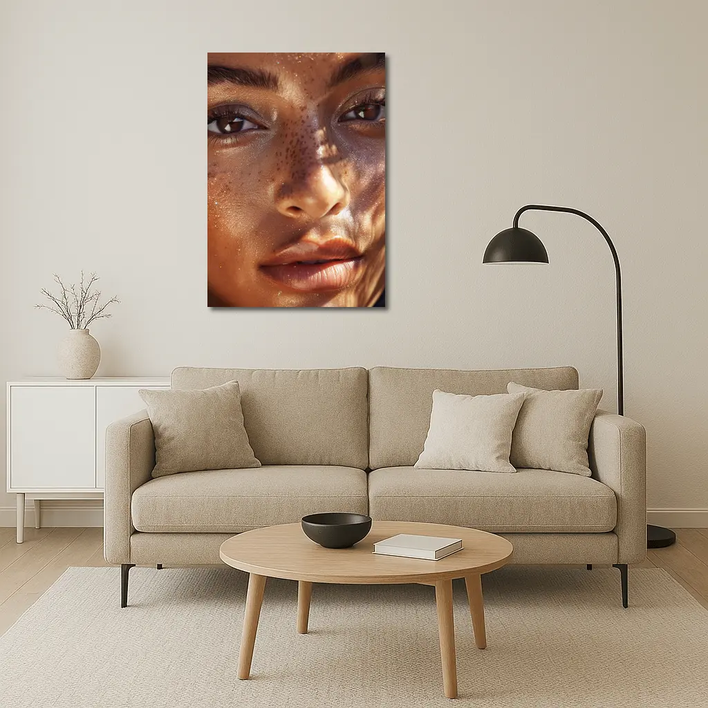 Close Up Woman Face Freckles Glitter – Wall Art