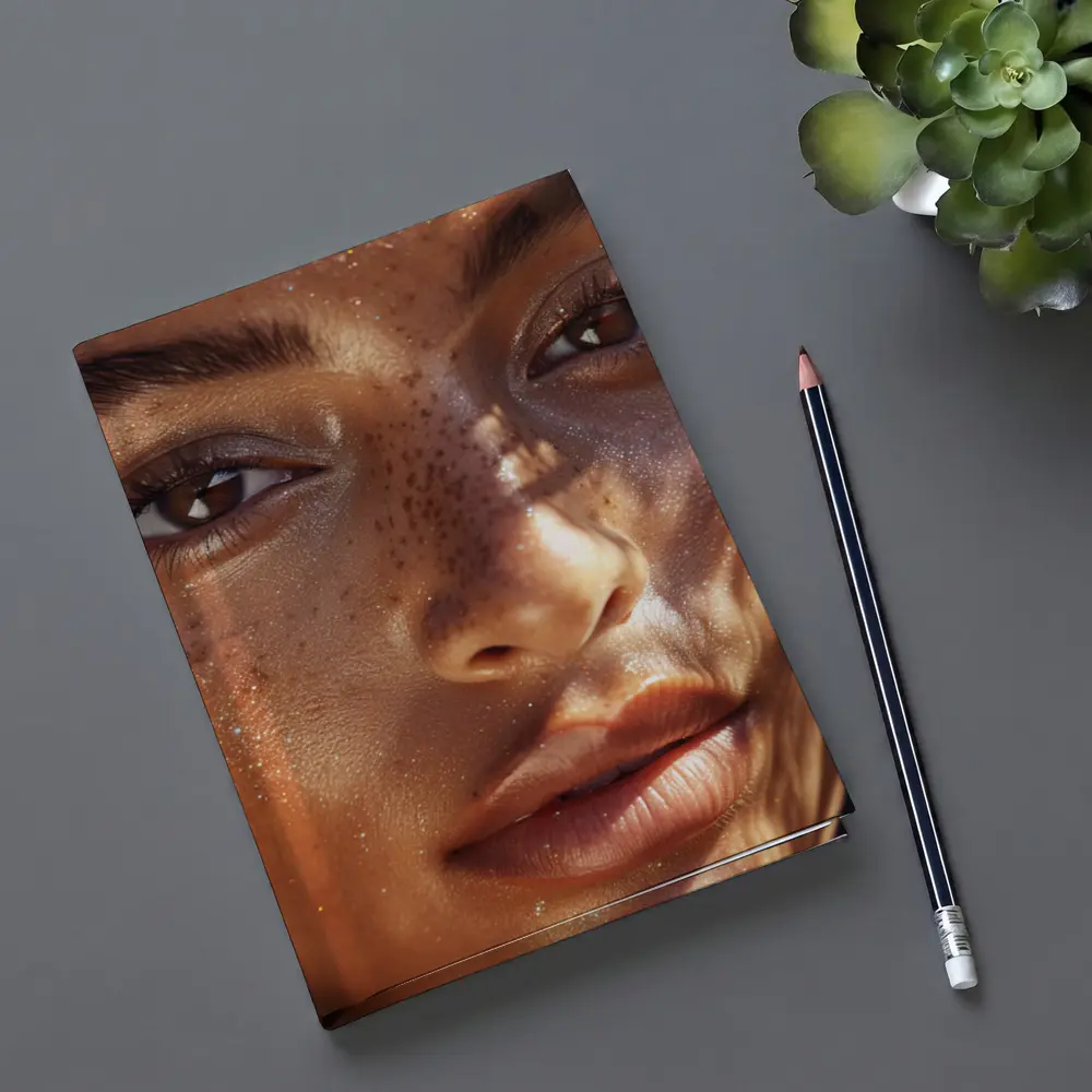 Close Up Woman Face Freckles Glitter – Notebooks