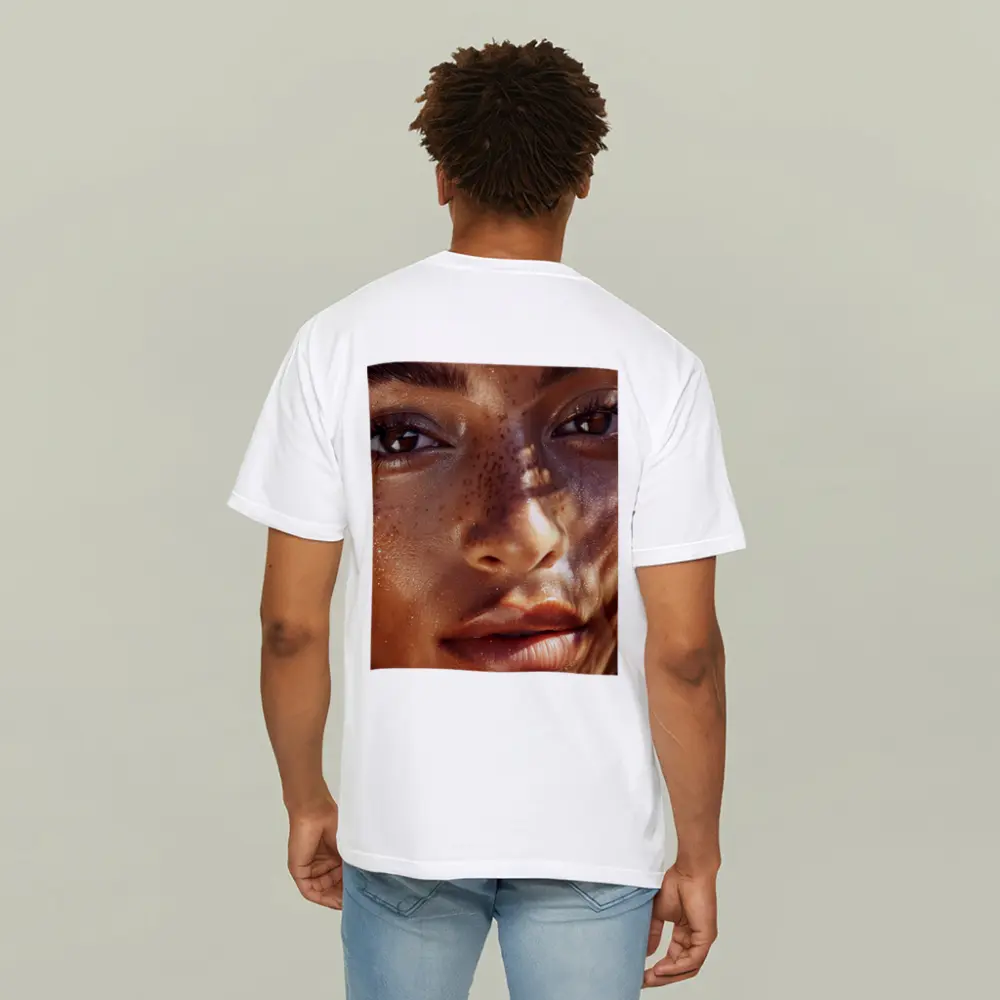 Close Up Woman Face Freckles Glitter – T-Shirts