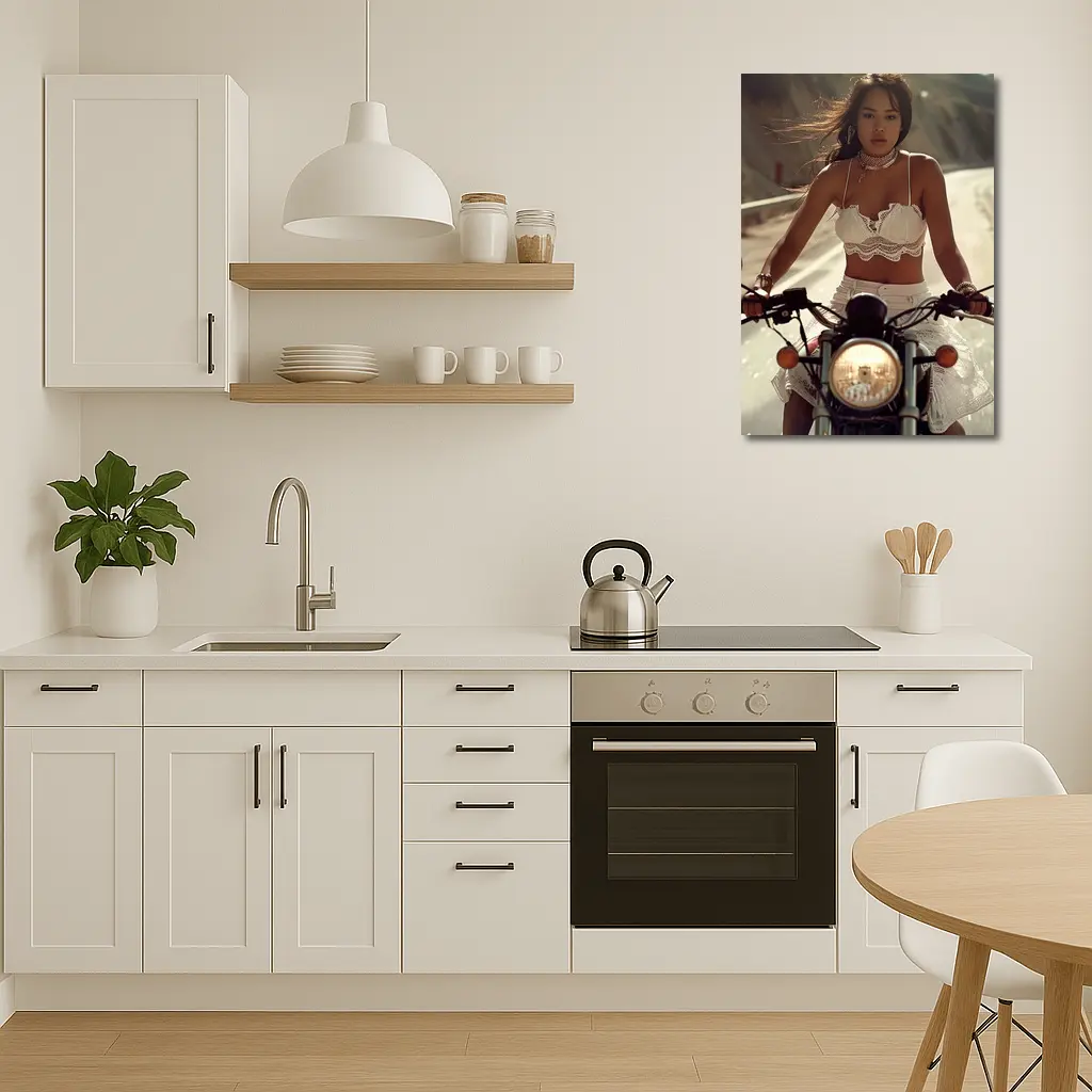 Woman Riding Motorcycle On Open Road – Wall Art