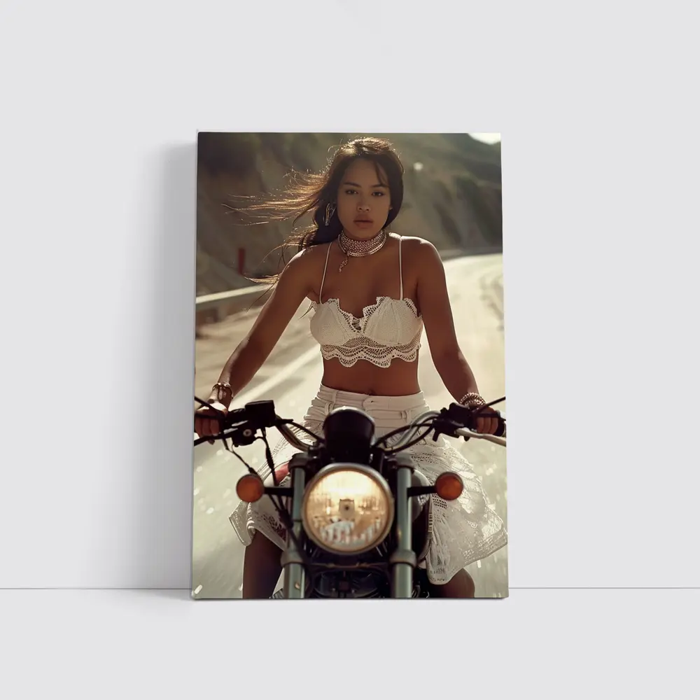 Woman Riding Motorcycle On Open Road – Wall Art