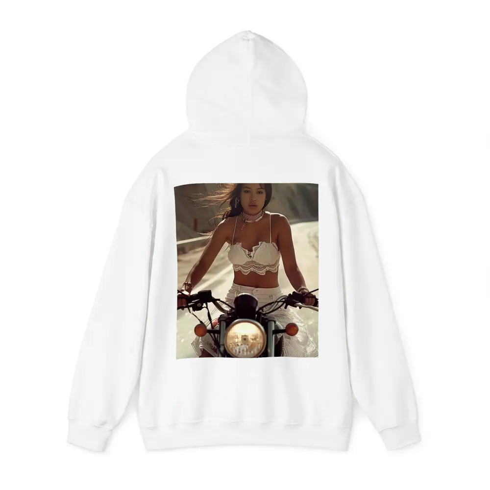 Woman Riding Motorcycle On Open Road – Hoodies