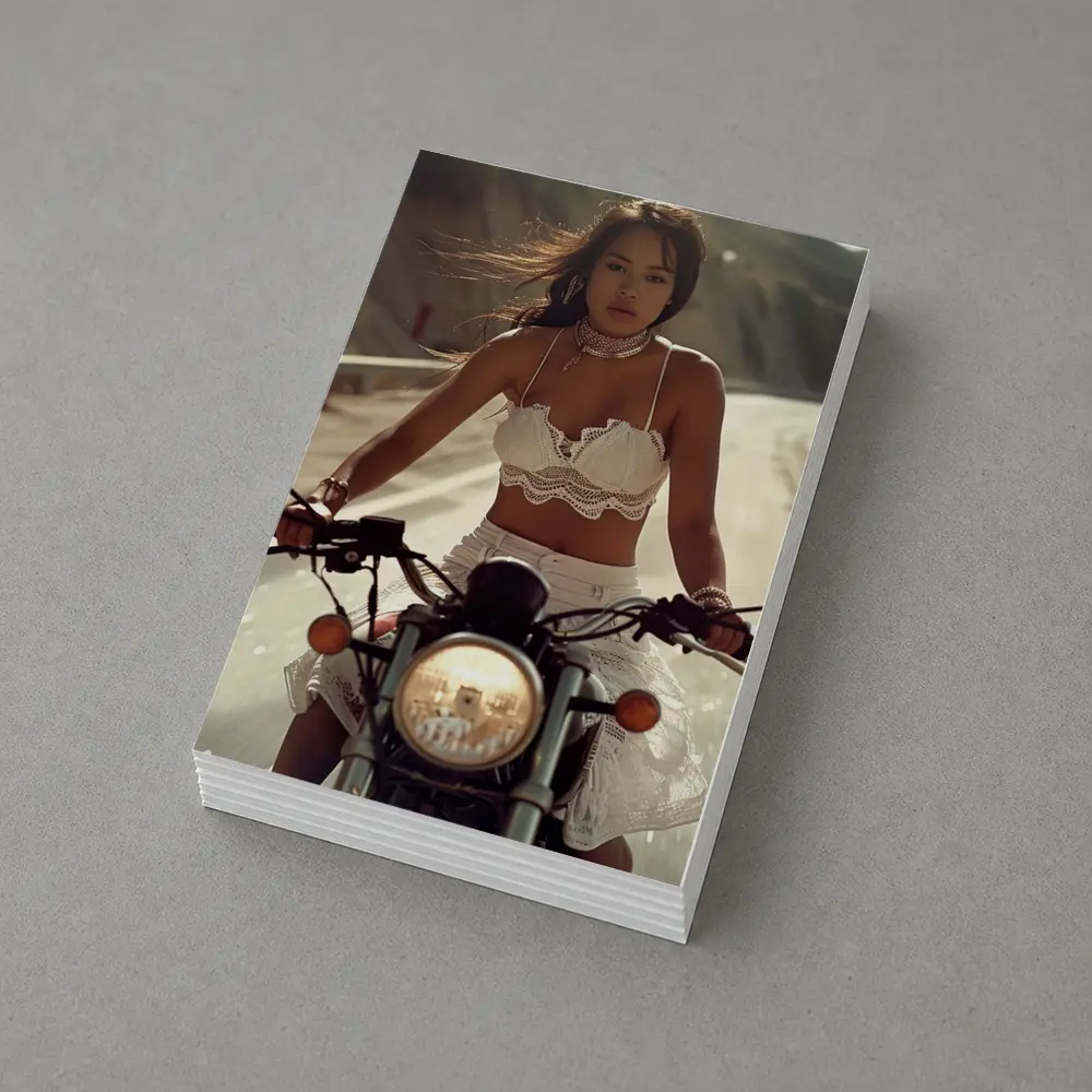 Woman Riding Motorcycle On Open Road – Postcards