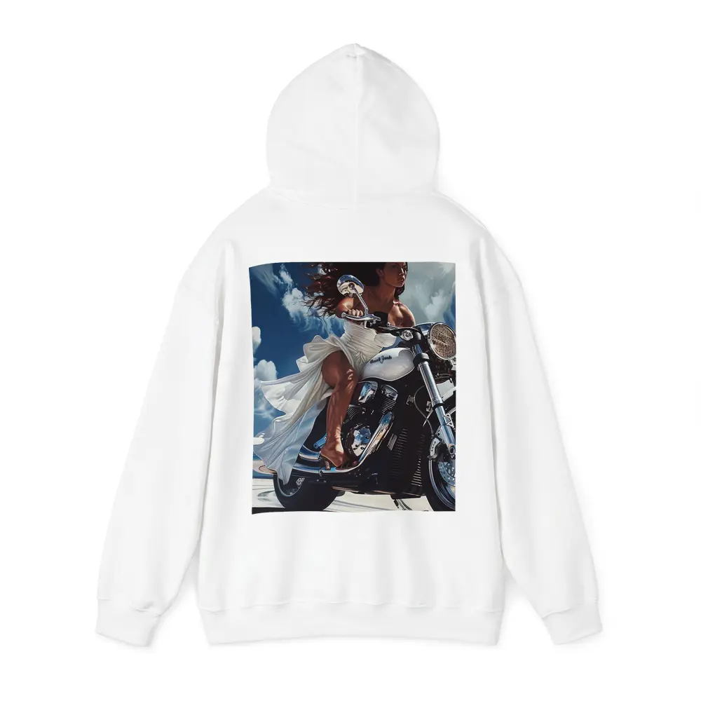Woman Riding Cruiser Motorcycle Blue Sky – Hoodies