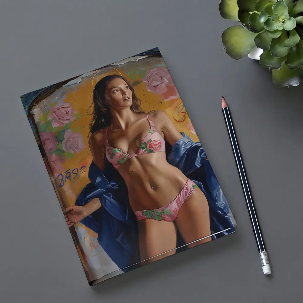 Woman in Pink Floral Bikini Graffiti Background – Notebooks
