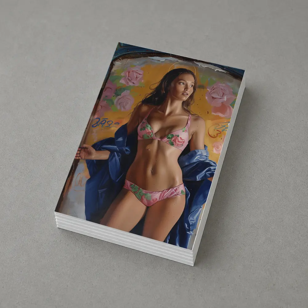 Woman in Pink Floral Bikini Graffiti Background – Postcards