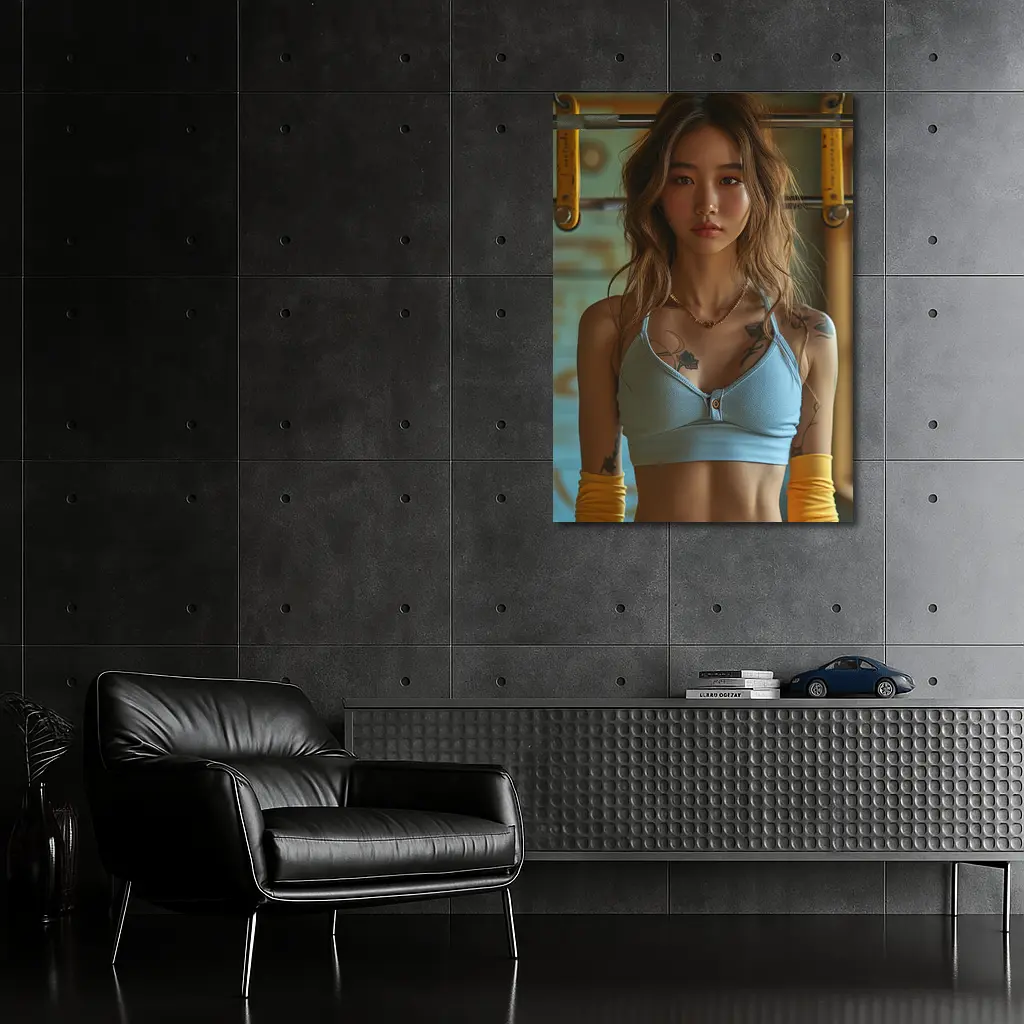 Tattooed Asian Woman Gym Fitness Portrait – Wall Art