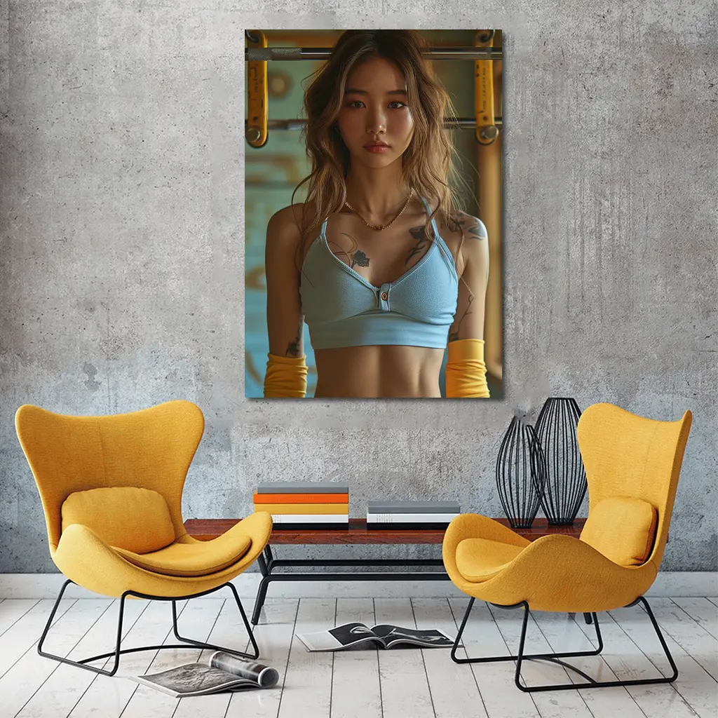 Tattooed Asian Woman Gym Fitness Portrait – Wall Art