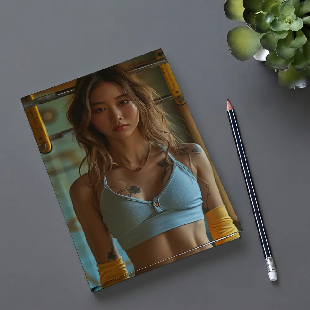 Tattooed Asian Woman Gym Fitness Portrait – Notebooks
