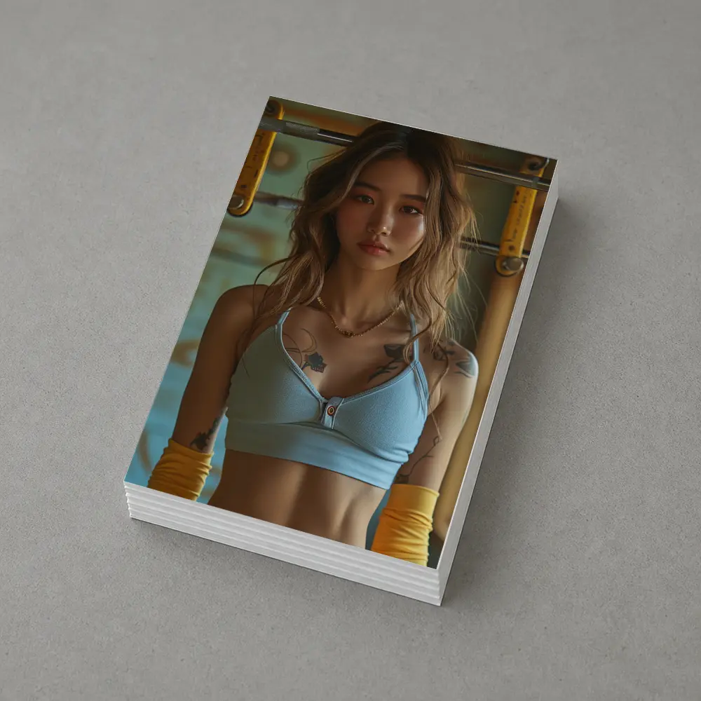 Tattooed Asian Woman Gym Fitness Portrait – Postcards