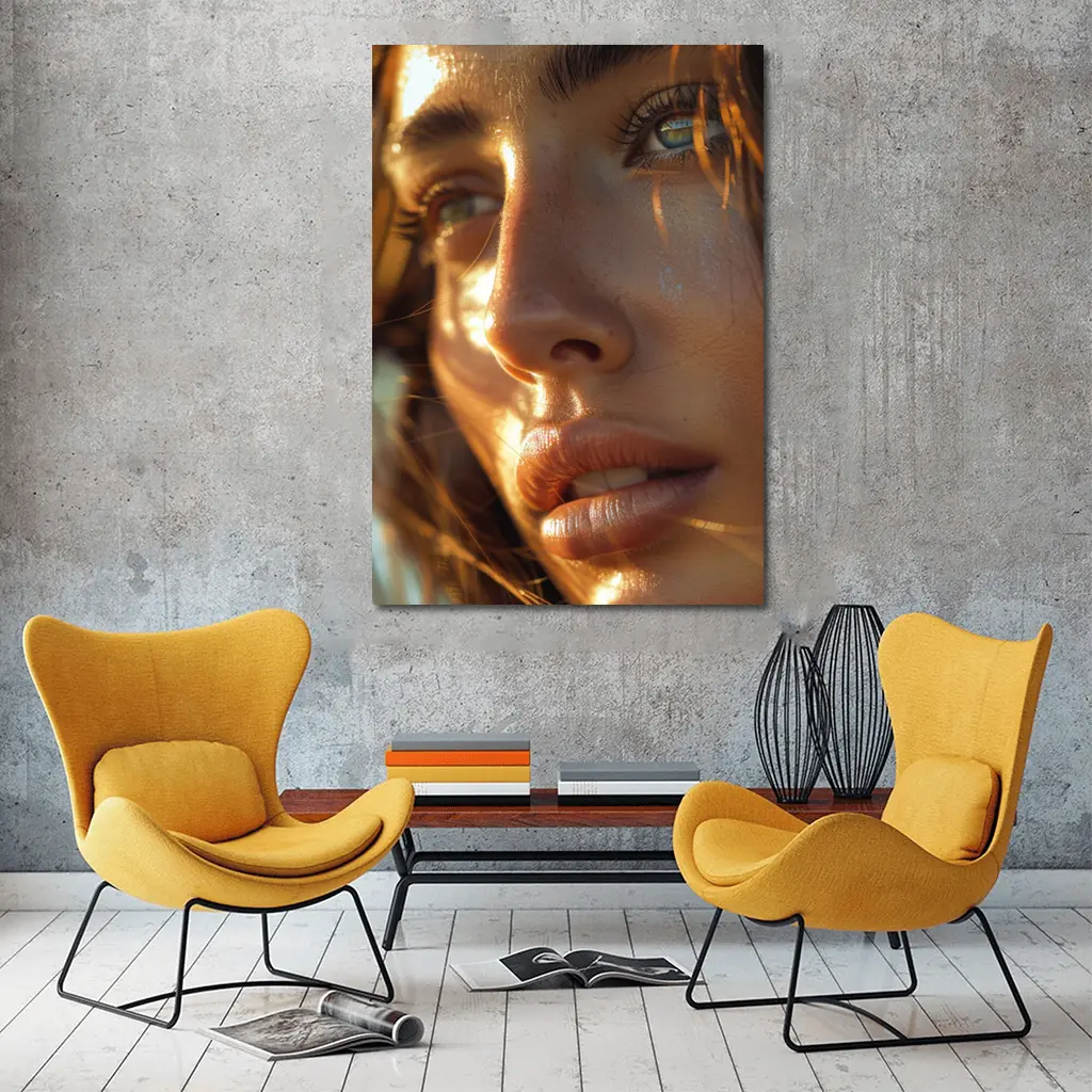 Close Up Woman Portrait Warm Golden Light – Wall Art