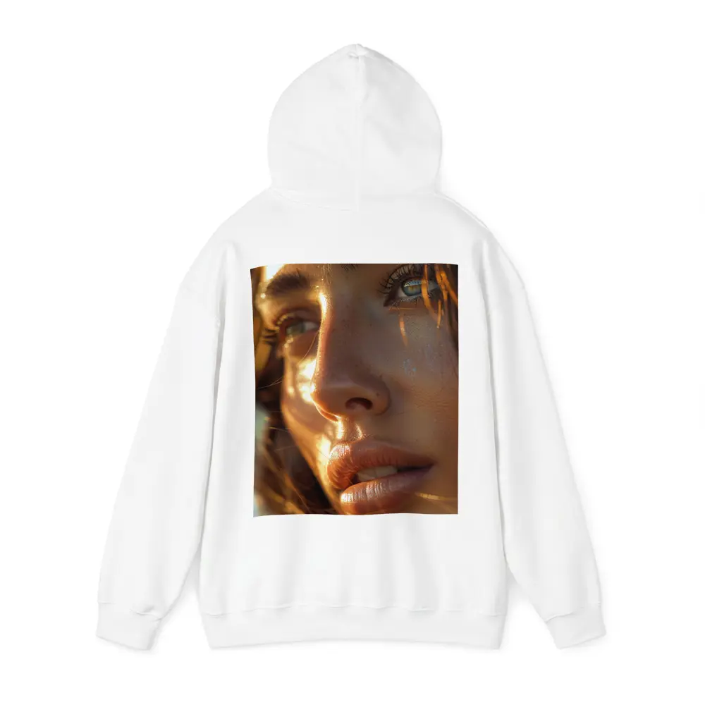 Close Up Woman Portrait Warm Golden Light – Hoodies