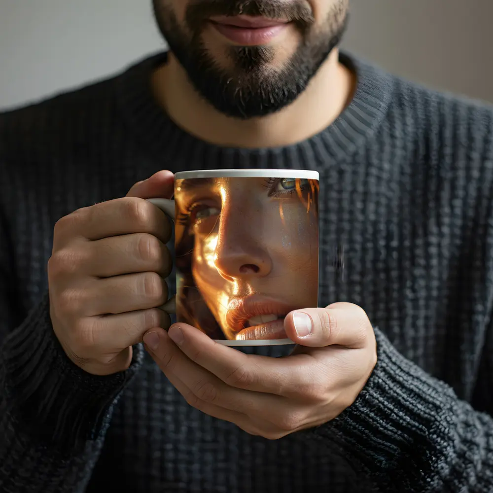 Close Up Woman Portrait Warm Golden Light – Mugs