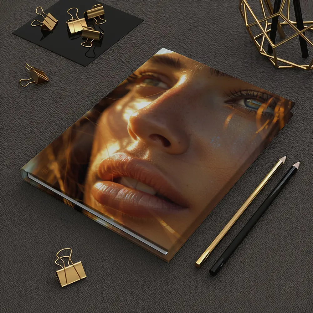 Close Up Woman Portrait Warm Golden Light – Notebooks