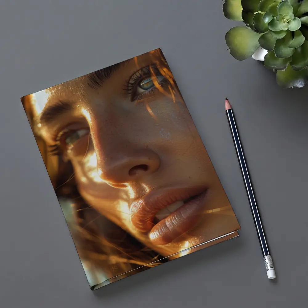 Close Up Woman Portrait Warm Golden Light – Notebooks