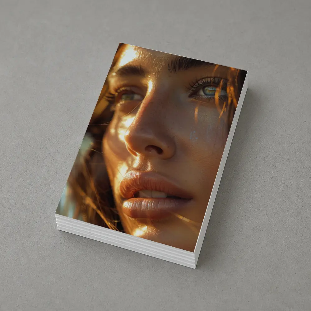 Close Up Woman Portrait Warm Golden Light – Postcards
