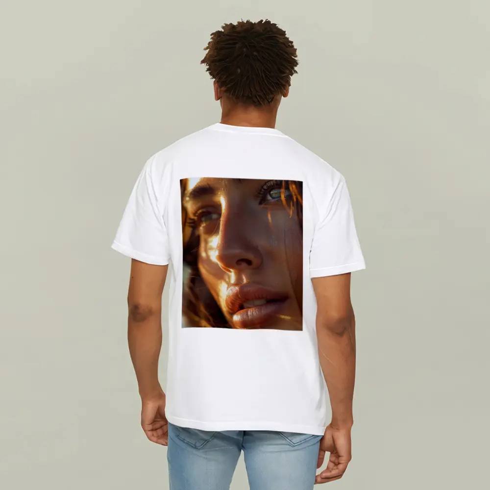 Close Up Woman Portrait Warm Golden Light – T-Shirts