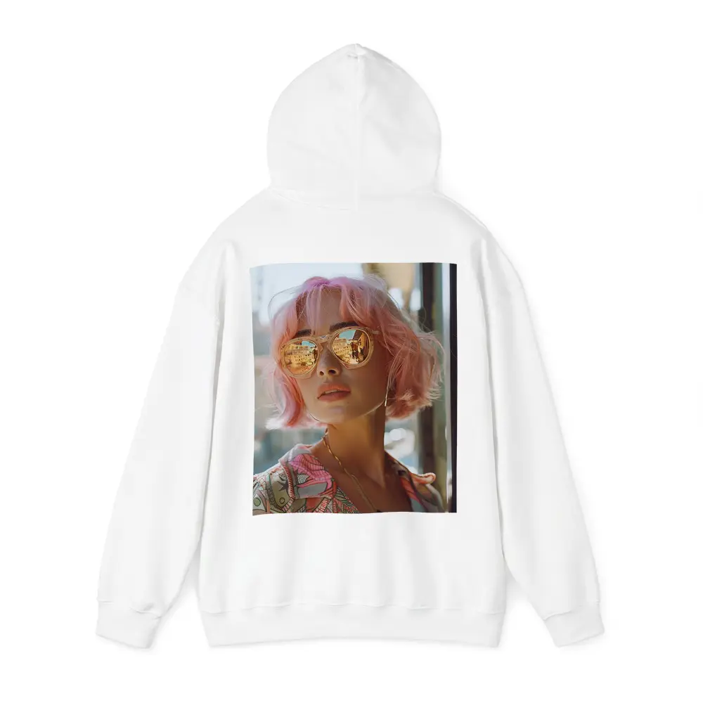Pink Hair Woman Mirrored Sunglasses Urban Street – Hoodies