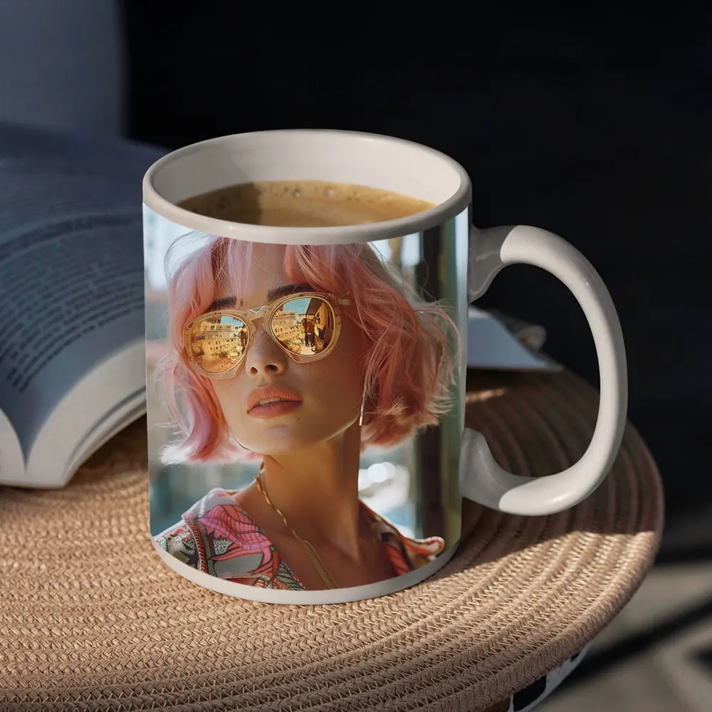 Pink Hair Woman Mirrored Sunglasses Urban Street – Mugs