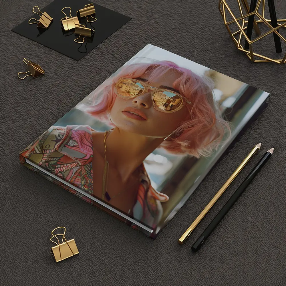 Pink Hair Woman Mirrored Sunglasses Urban Street – Notebooks