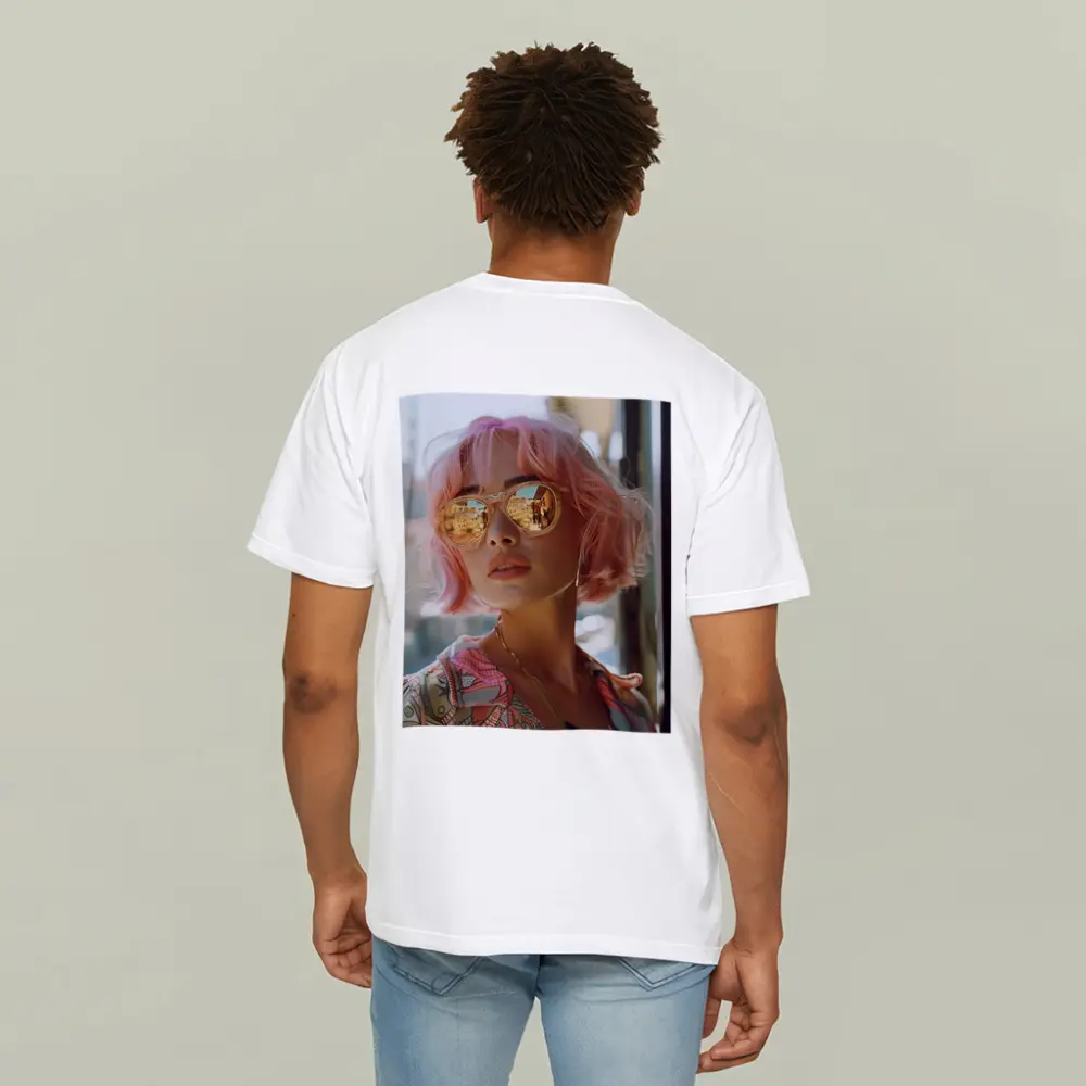 Pink Hair Woman Mirrored Sunglasses Urban Street – T-Shirts