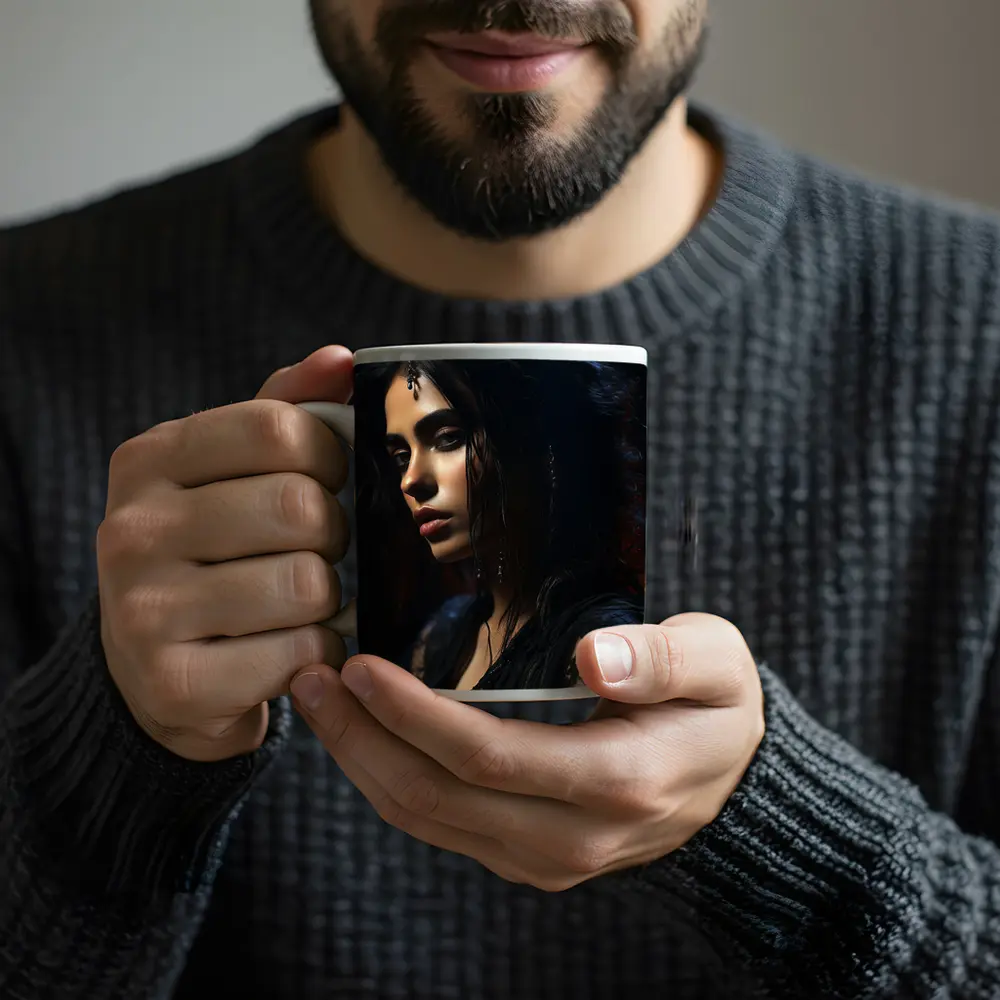 Dark Mysterious Woman Black Lace Gothic Portrait – Mugs