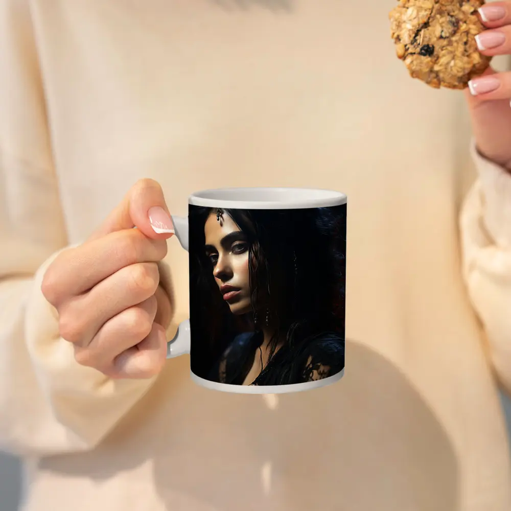 Dark Mysterious Woman Black Lace Gothic Portrait – Mugs