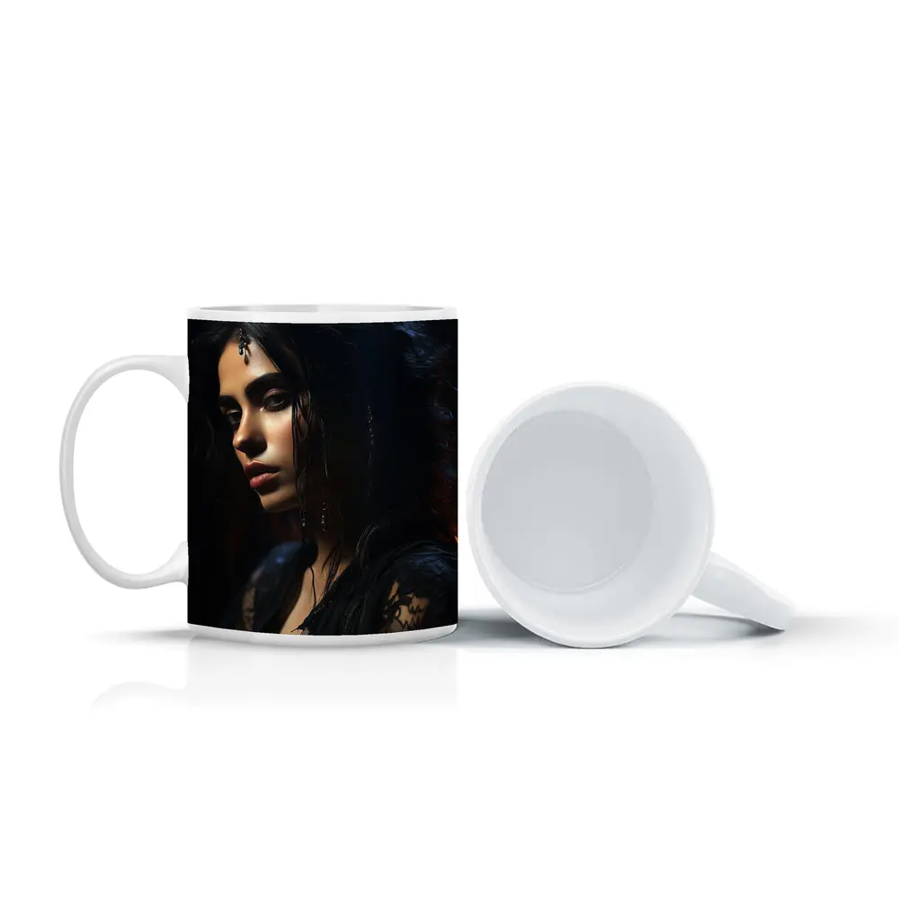 Dark Mysterious Woman Black Lace Gothic Portrait – Mugs