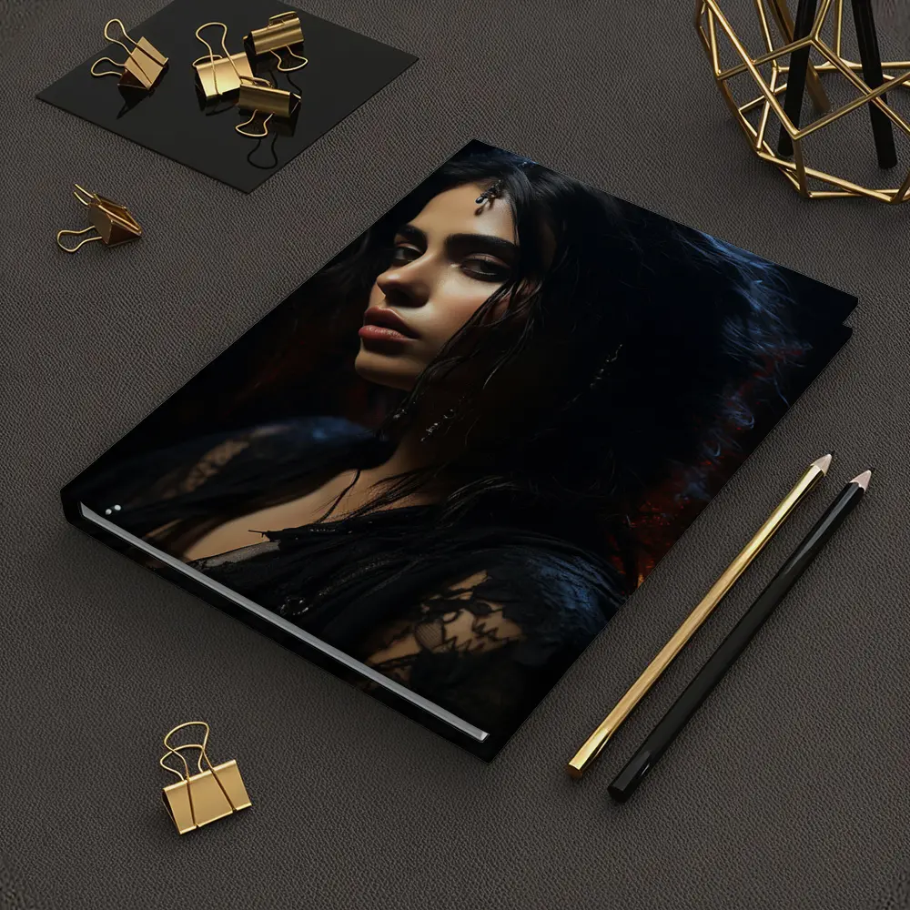 Dark Mysterious Woman Black Lace Gothic Portrait – Notebooks
