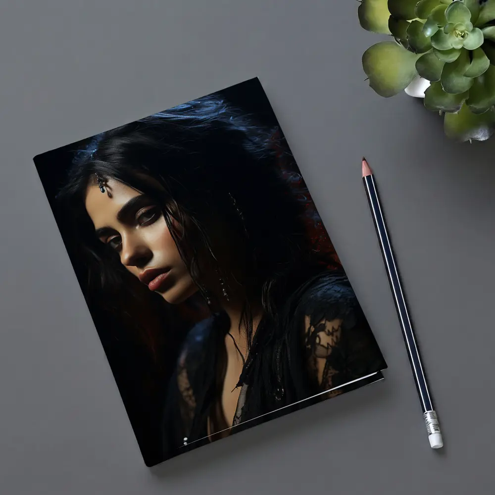 Dark Mysterious Woman Black Lace Gothic Portrait – Notebooks