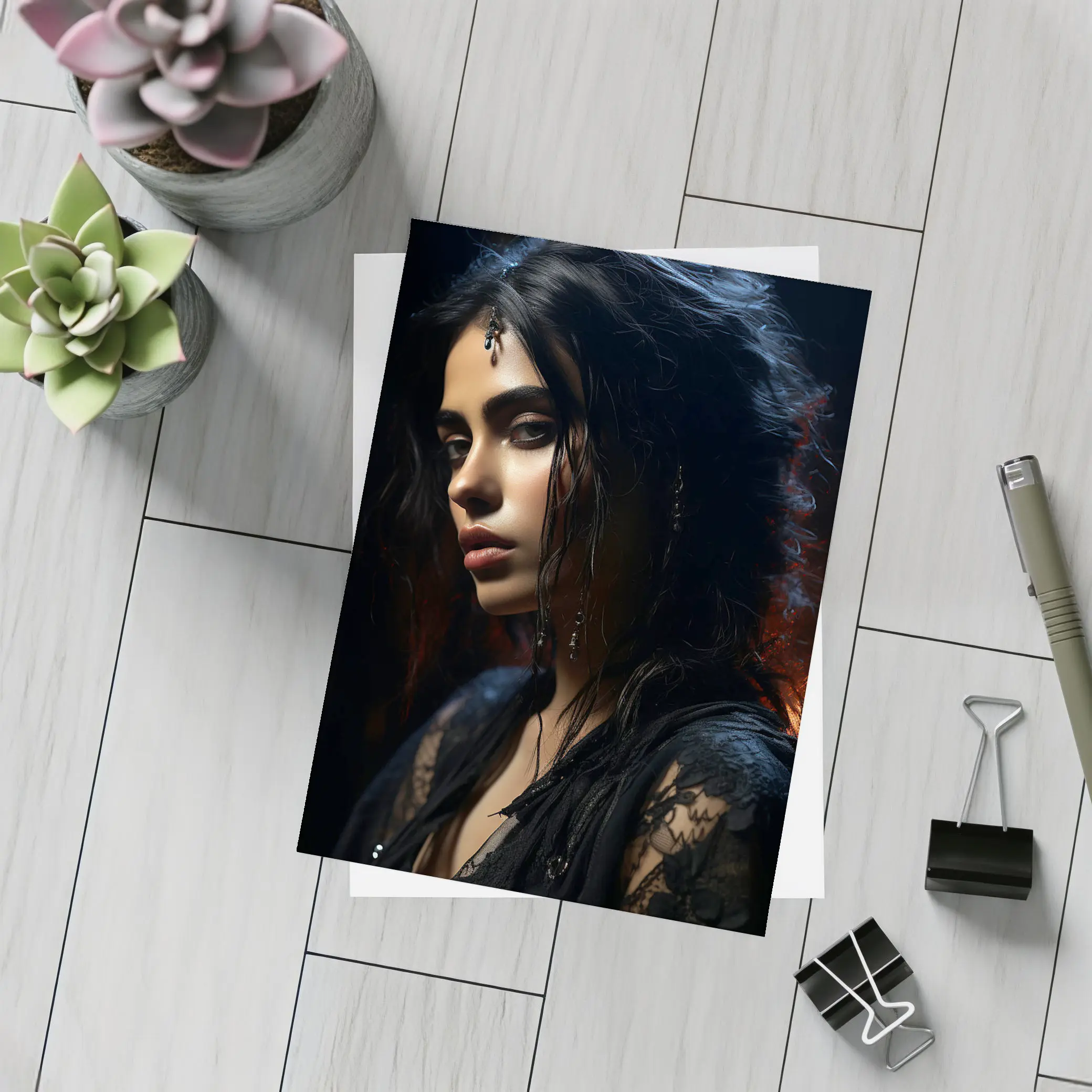 Dark Mysterious Woman Black Lace Gothic Portrait – Postcards