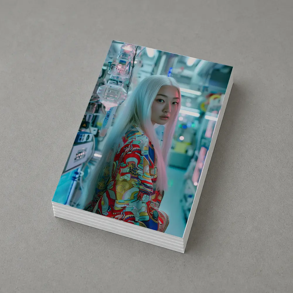 Asian Woman White Hair Cyberpunk Lab Setting – Postcards