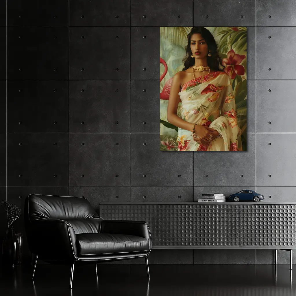 Indian Woman Floral Saree Tropical Garden – Wall Art