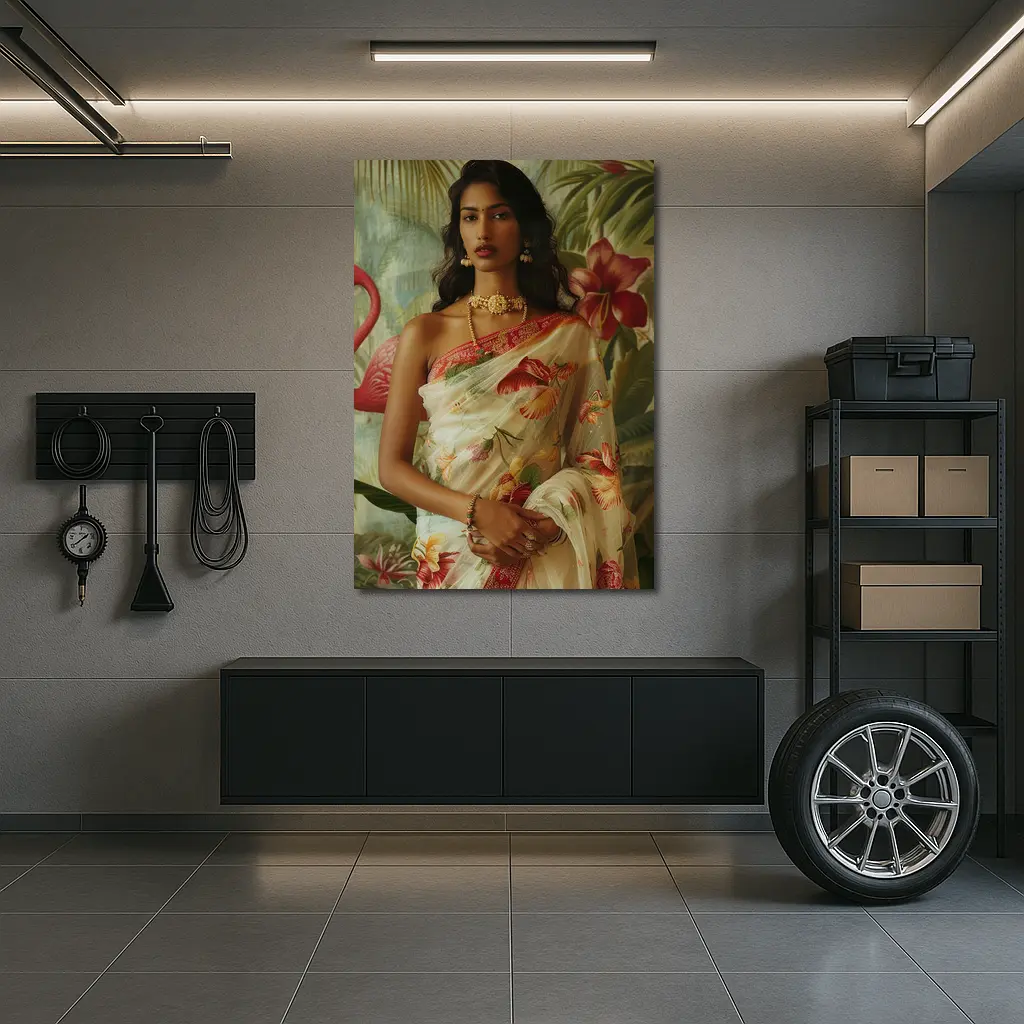 Indian Woman Floral Saree Tropical Garden – Wall Art