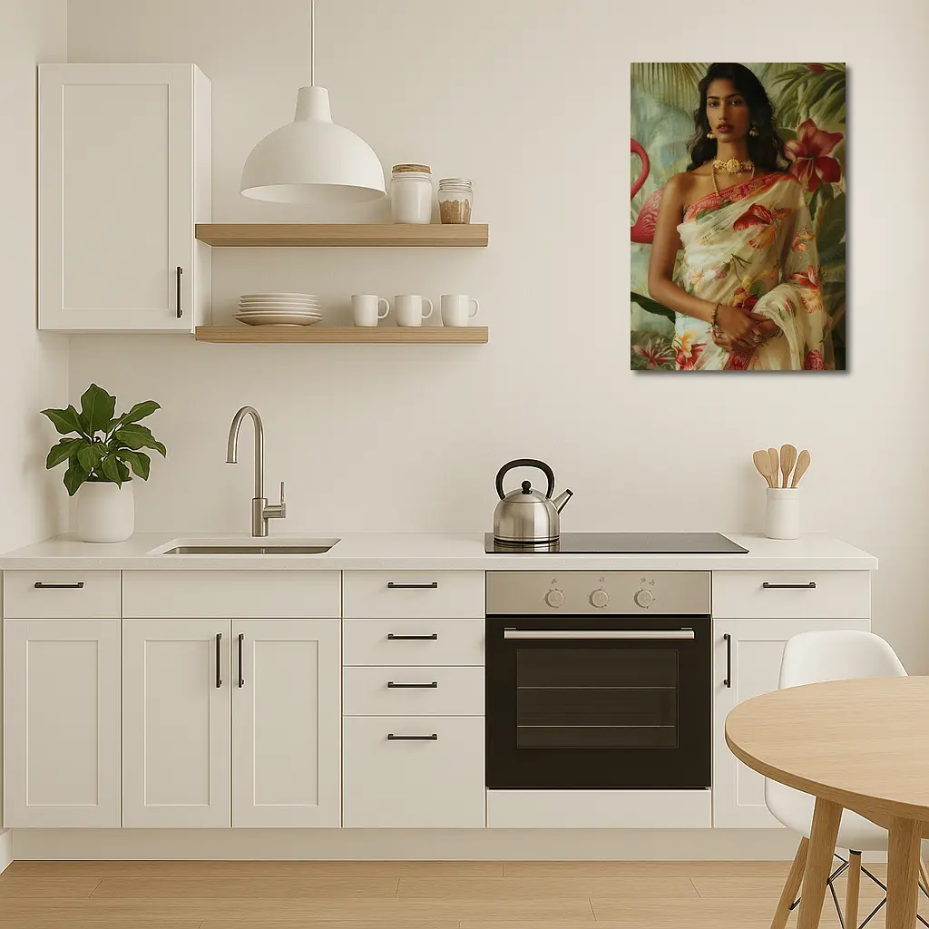 Indian Woman Floral Saree Tropical Garden – Wall Art