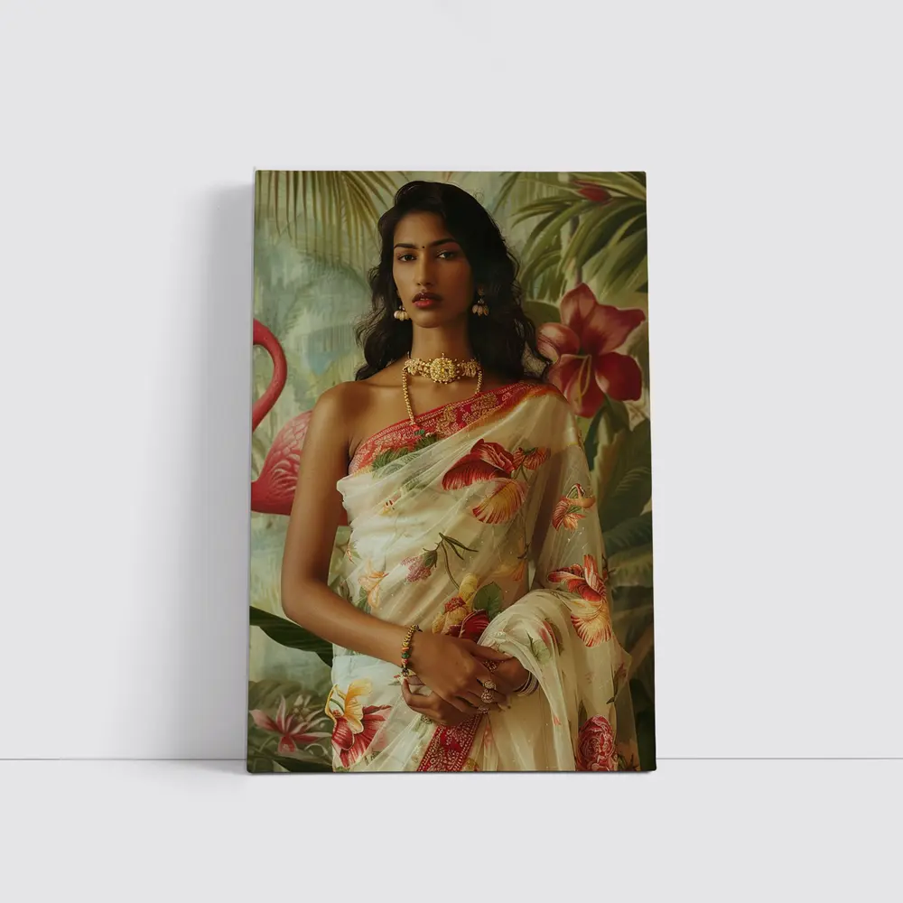 Indian Woman Floral Saree Tropical Garden – Wall Art
