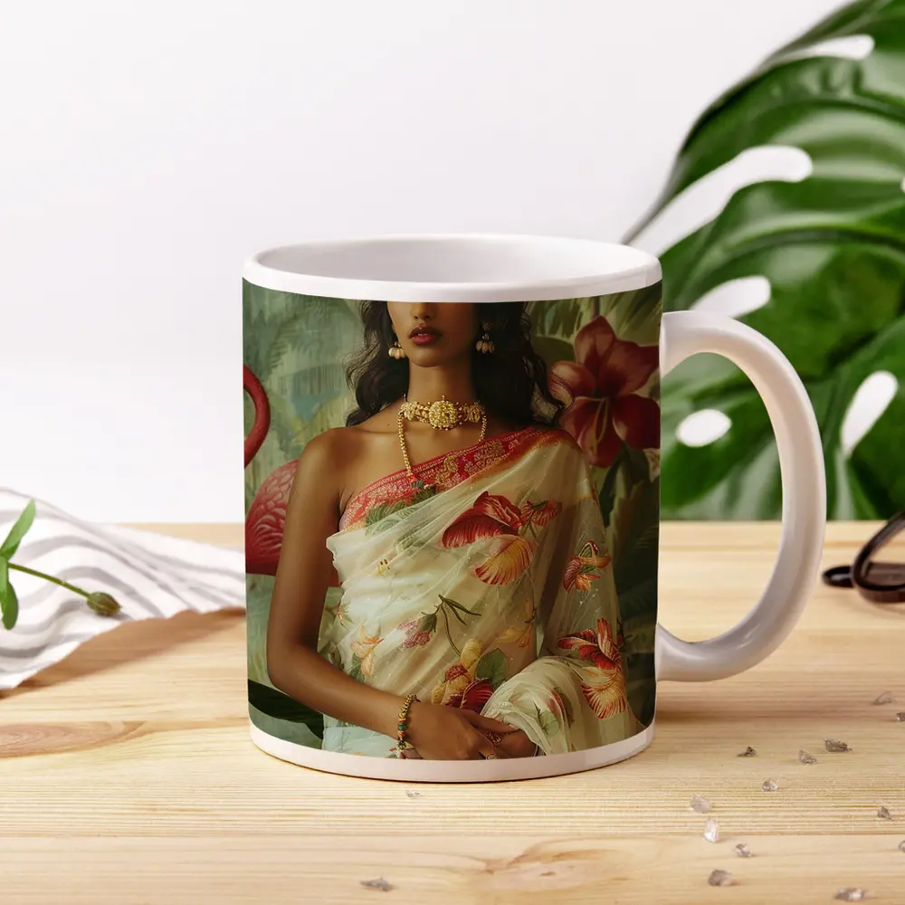 Indian Woman Floral Saree Tropical Garden – Mugs