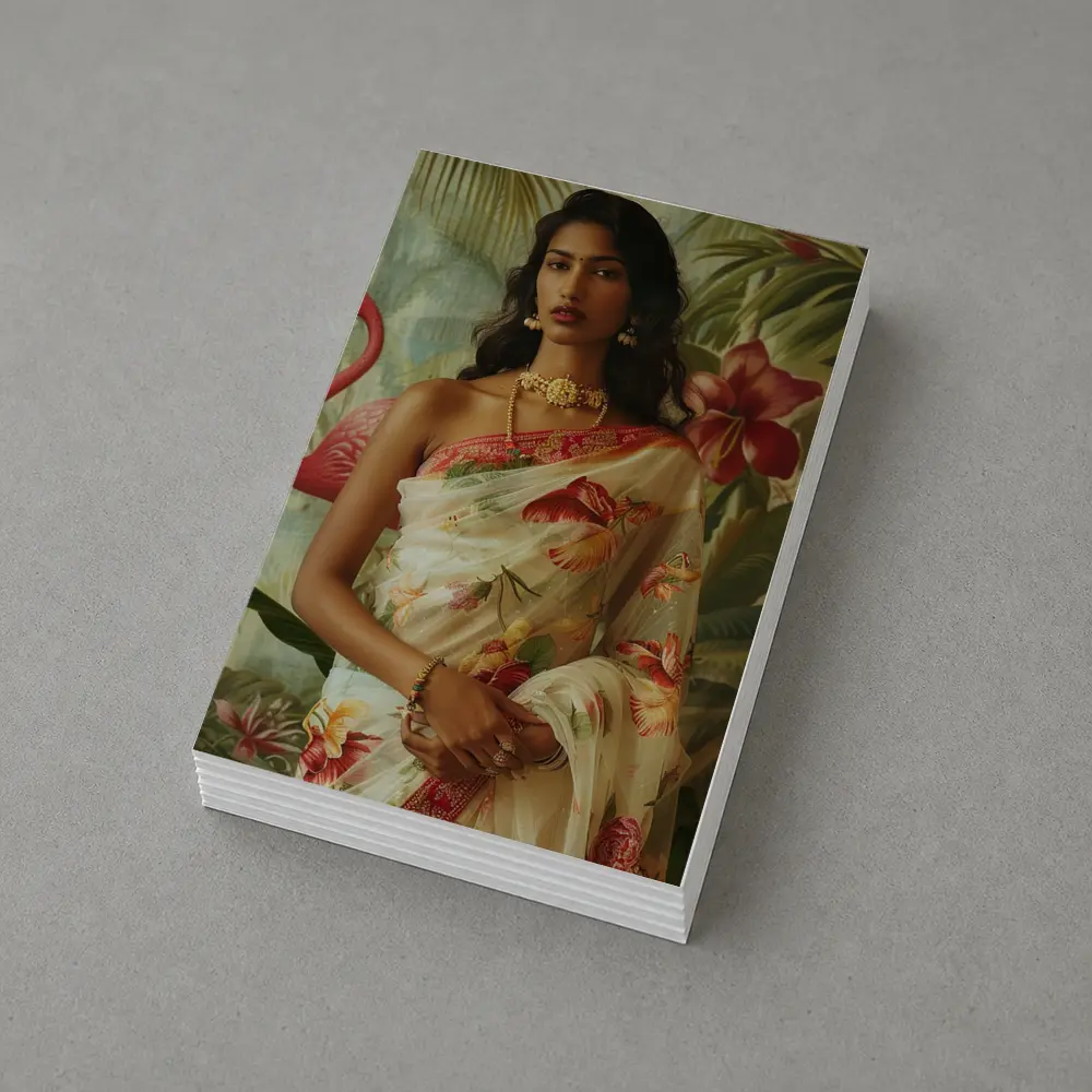 Indian Woman Floral Saree Tropical Garden – Postcards