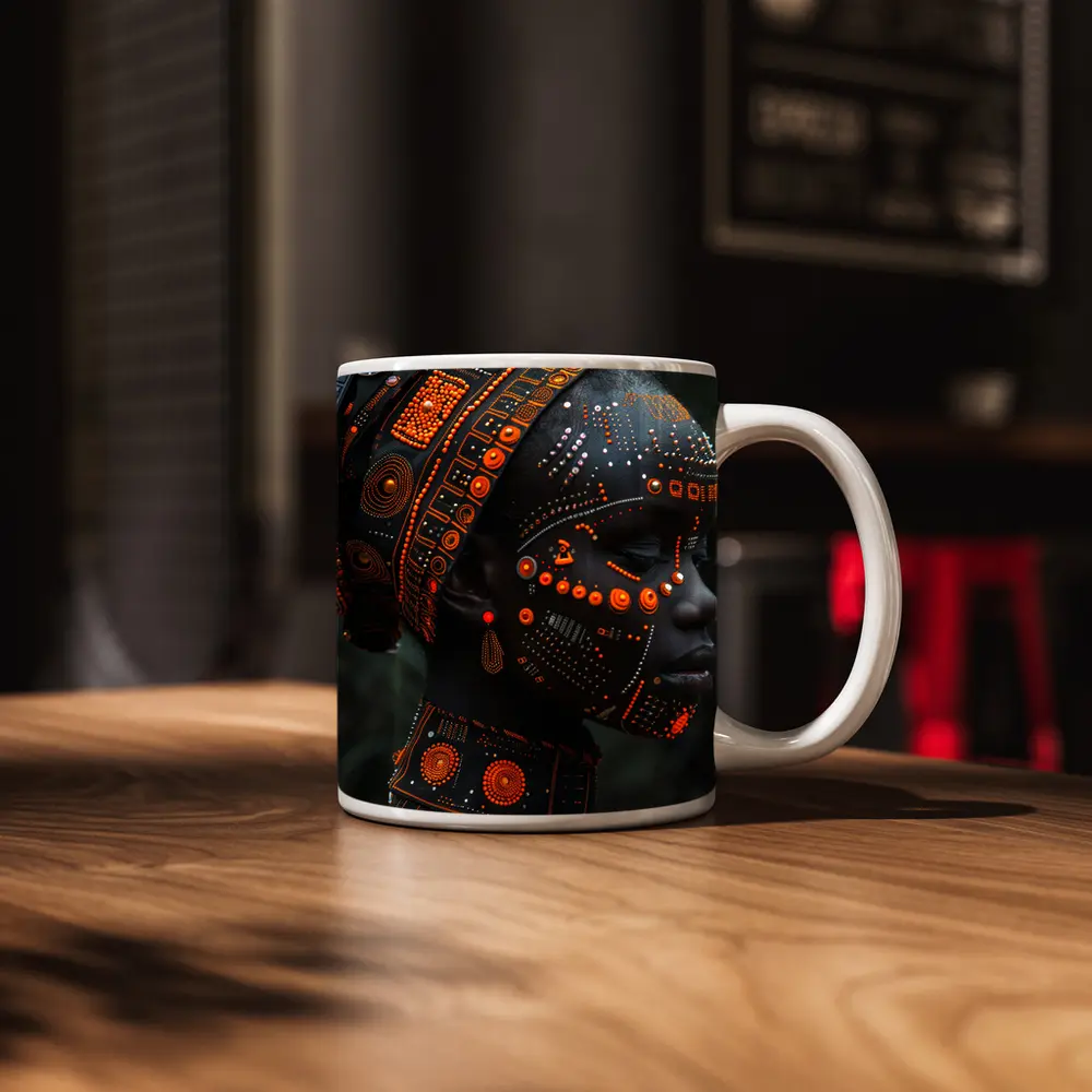 African Woman Cyberpunk Tribal Face Art – Mugs