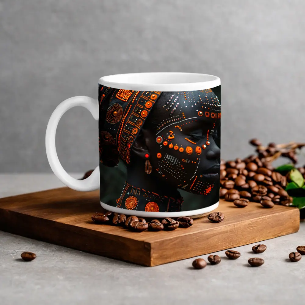 African Woman Cyberpunk Tribal Face Art – Mugs