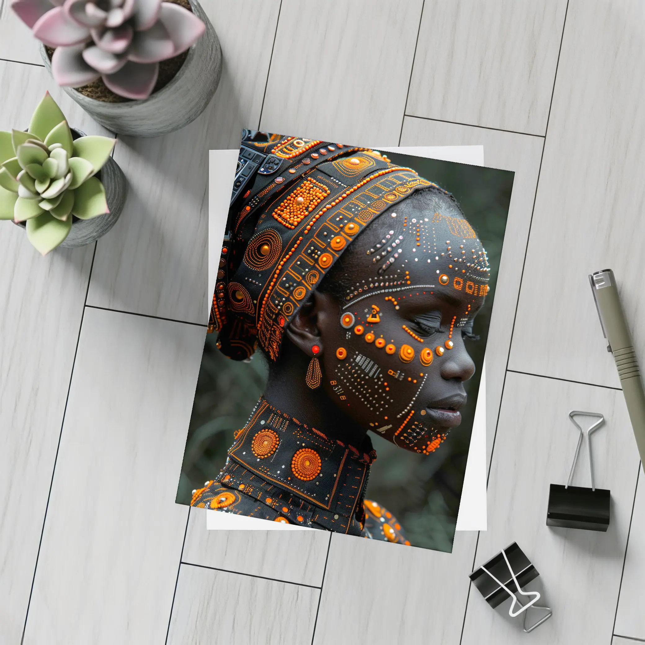 African Woman Cyberpunk Tribal Face Art – Postcards