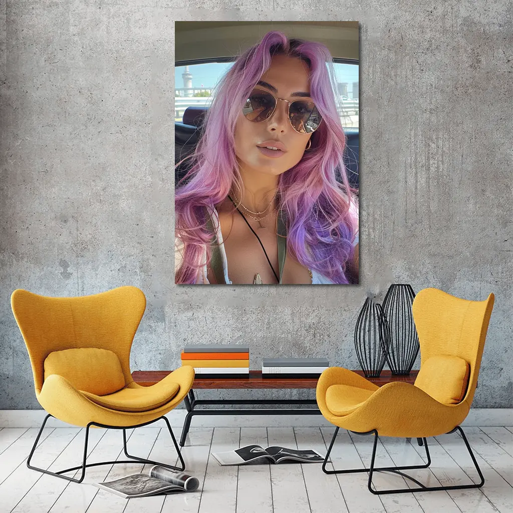 Pink Haired Woman Selfie In Car – Wall Art