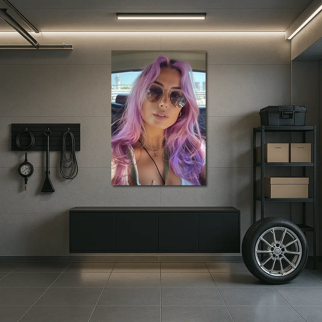 Pink Haired Woman Selfie In Car – Wall Art