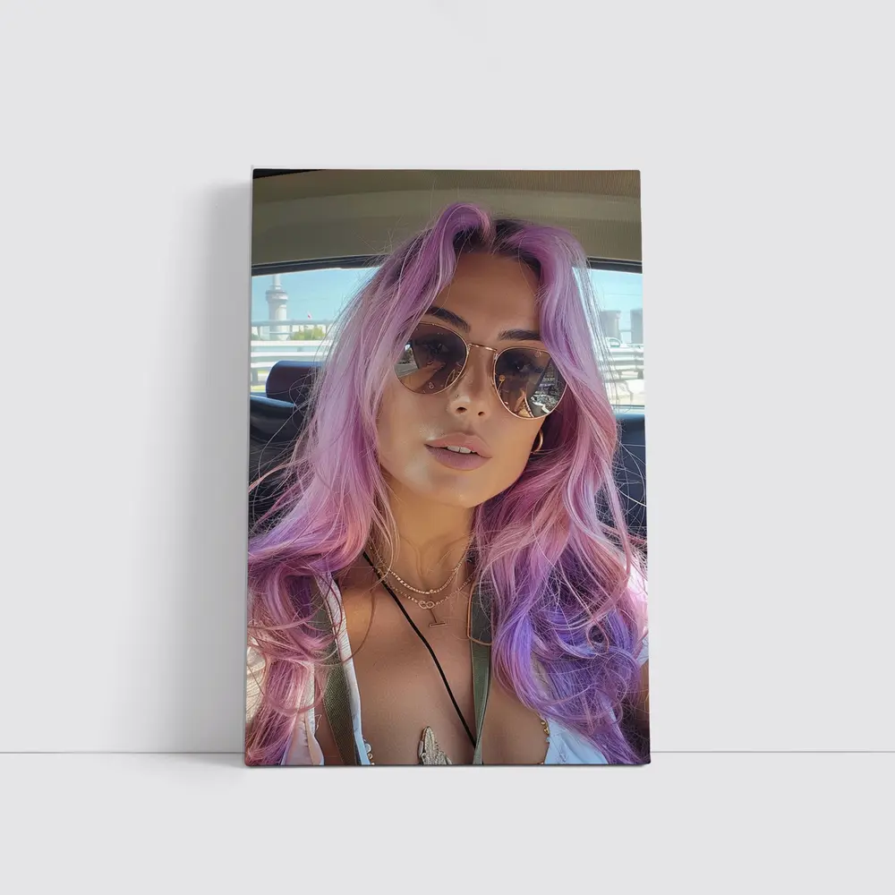 Pink Haired Woman Selfie In Car – Wall Art