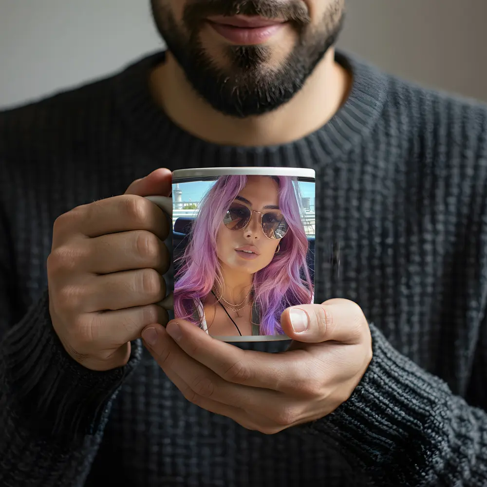 Pink Haired Woman Selfie In Car – Mugs