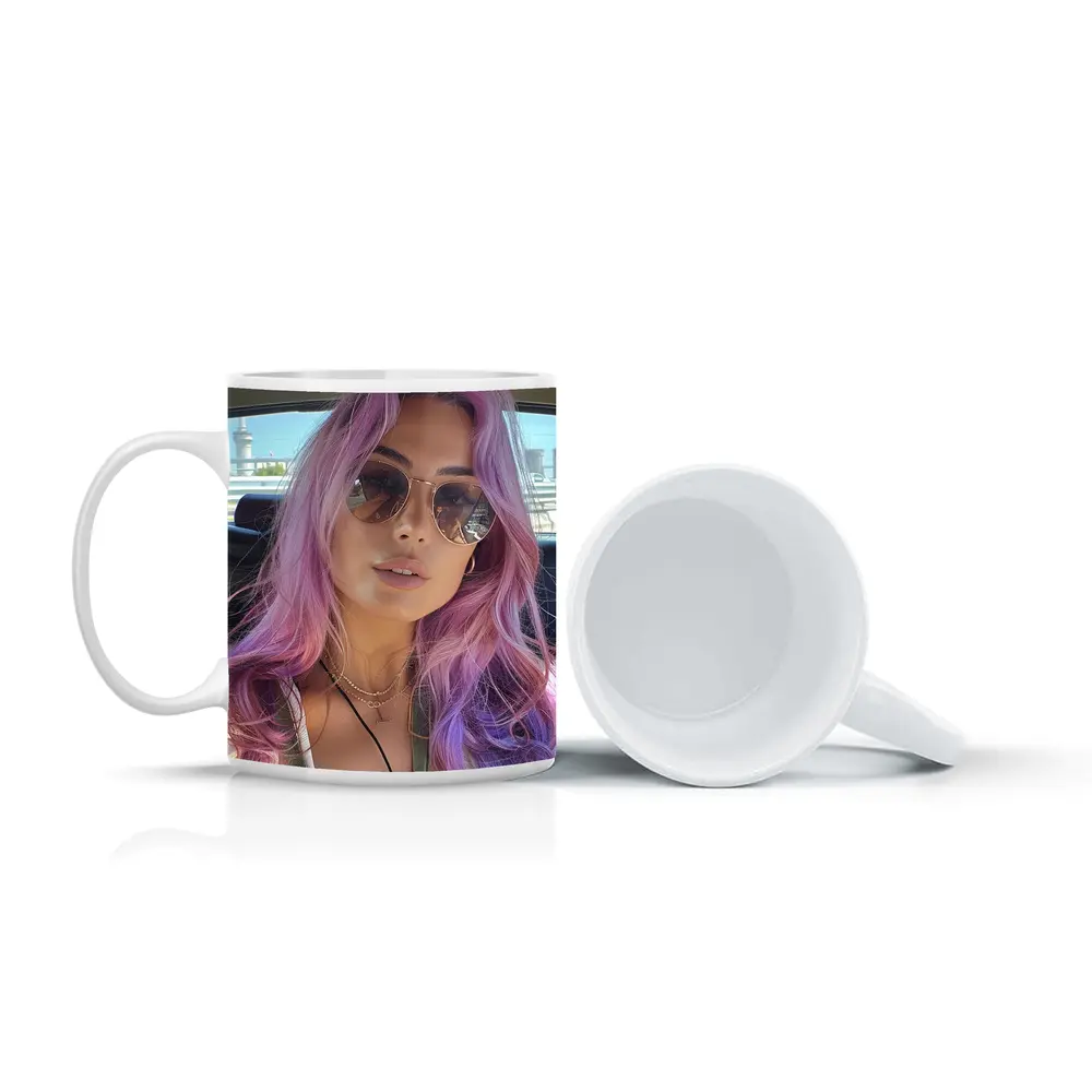 Pink Haired Woman Selfie In Car – Mugs