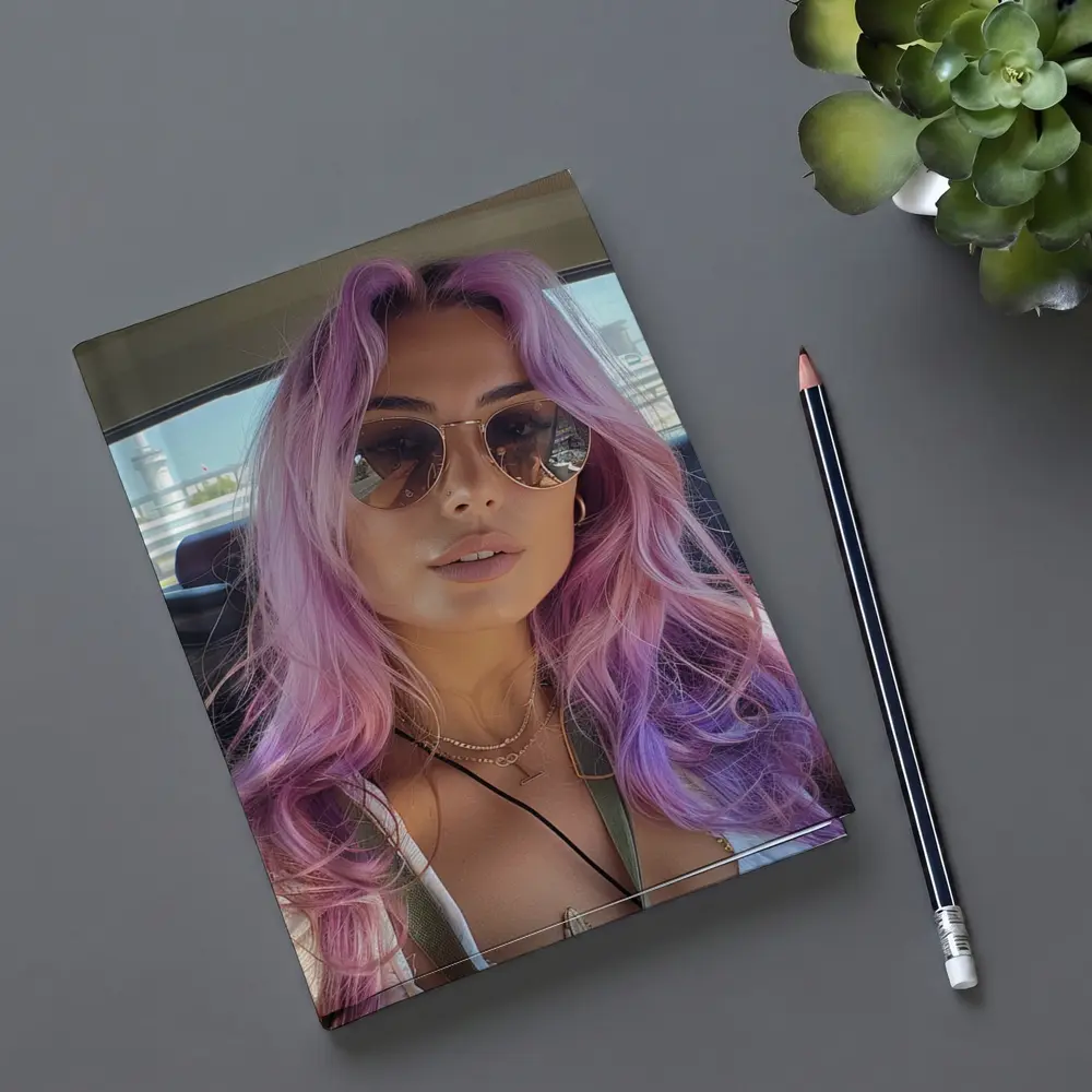 Pink Haired Woman Selfie In Car – Notebooks