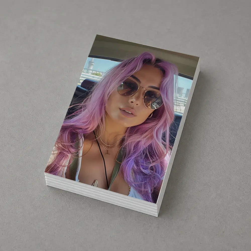 Pink Haired Woman Selfie In Car – Postcards