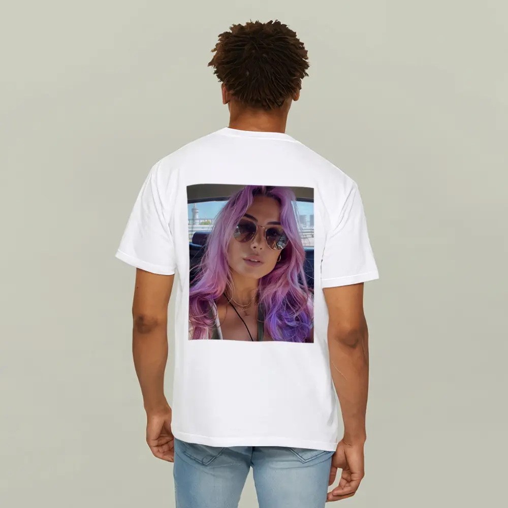 Pink Haired Woman Selfie In Car – T-Shirts